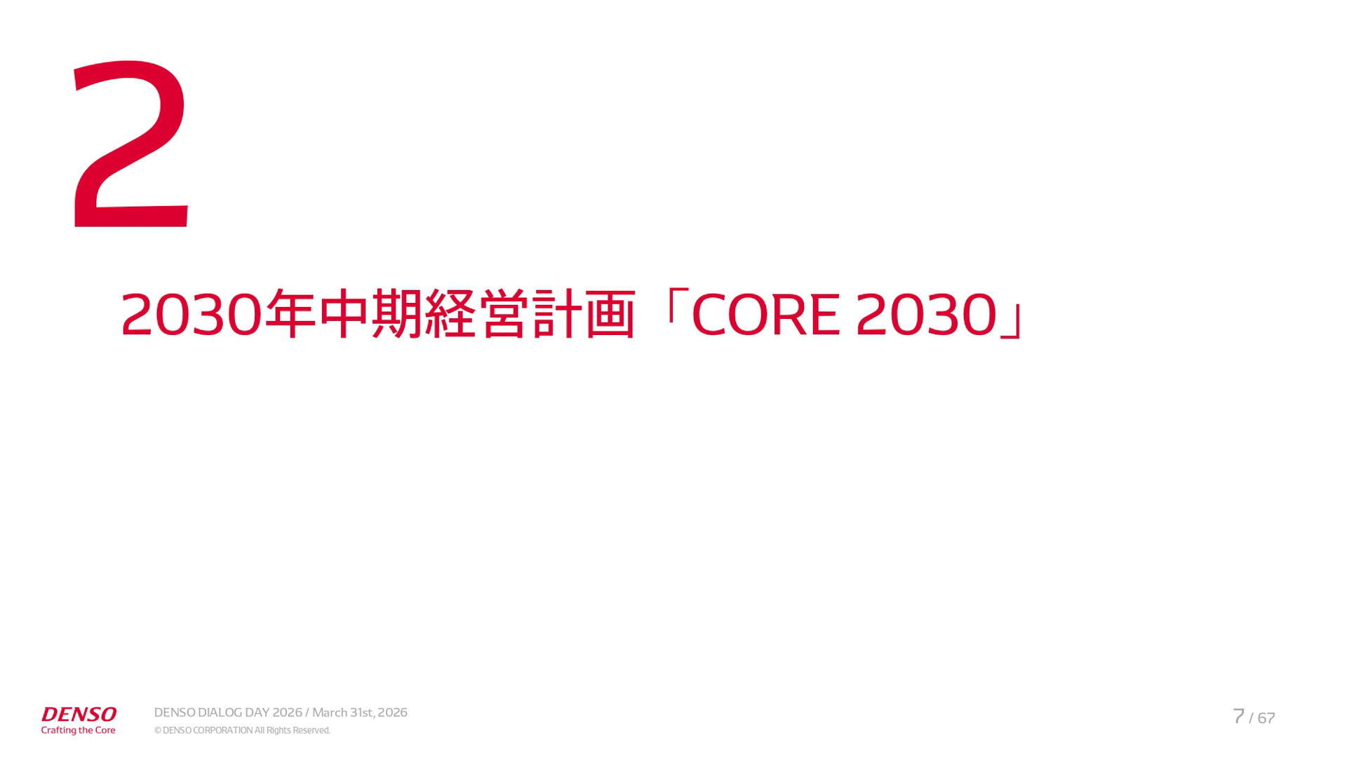 中期経営計画「CORE 2030」の説明資料