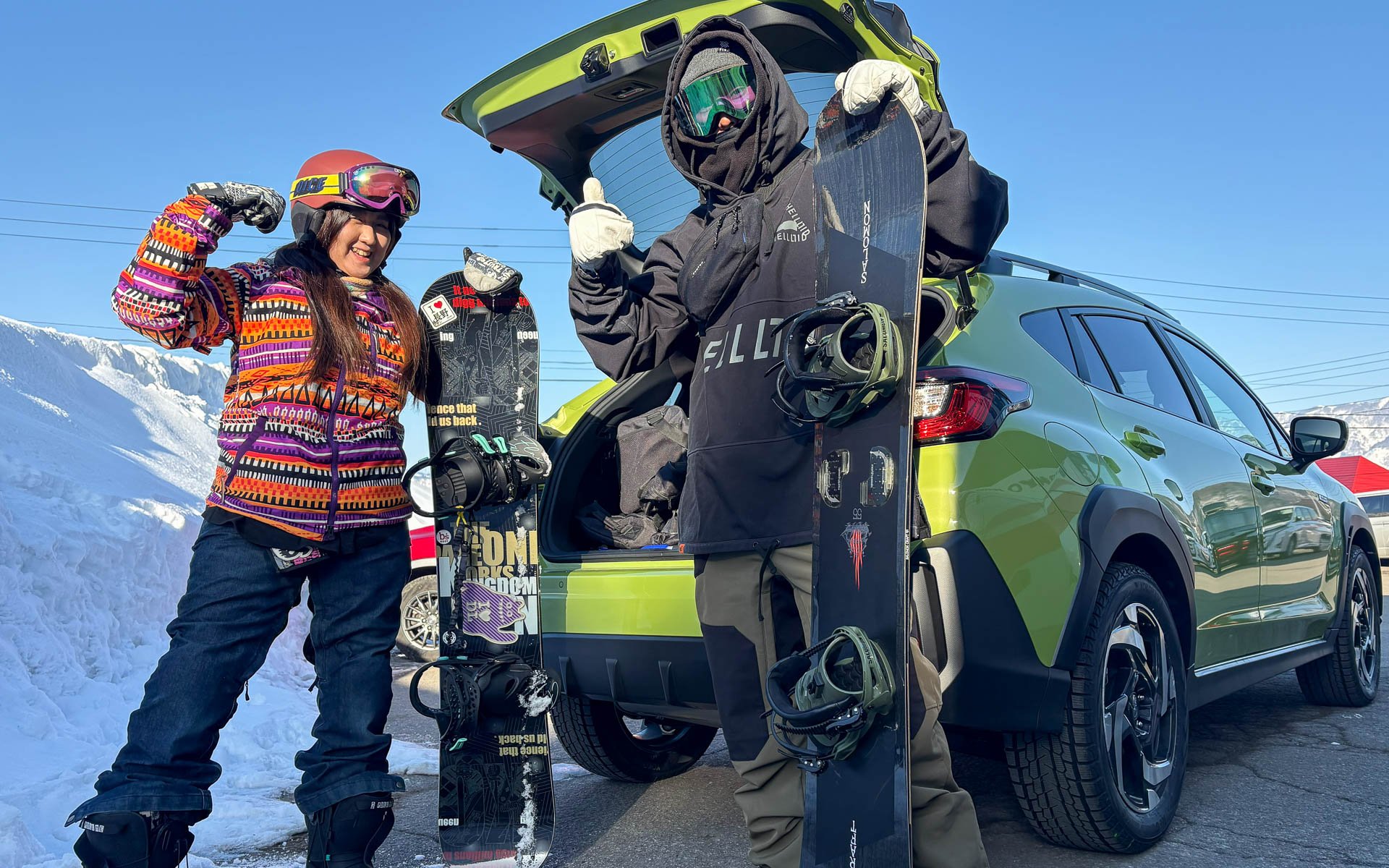 数年のブランクがありながらも格好だけはいっちょ前な北村と、冬は休みなく雪山へ行くというフジタ氏
