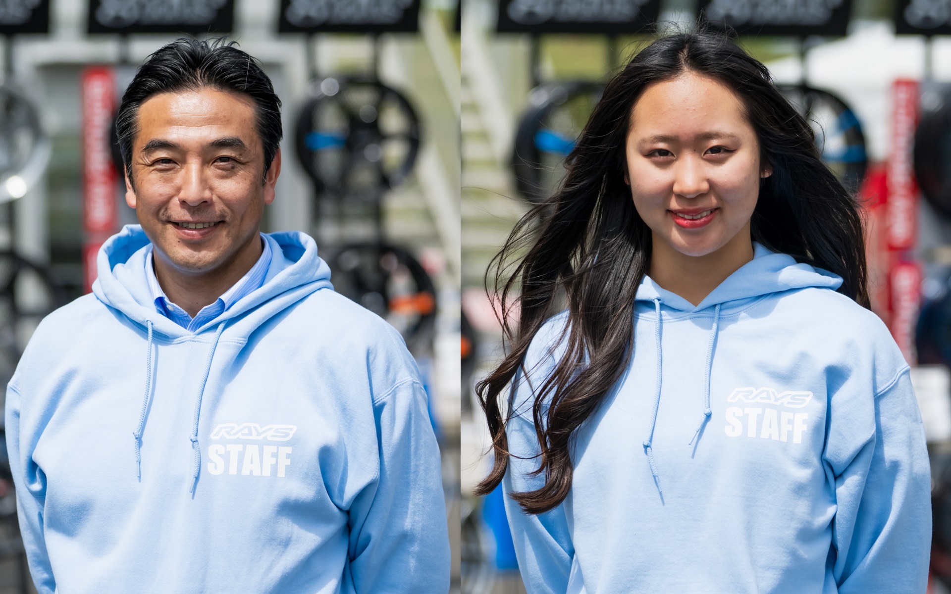 元ウィリアムズF1メカニックの白幡勝広氏（左）とレーシングドライバー松井沙麗選手（右）