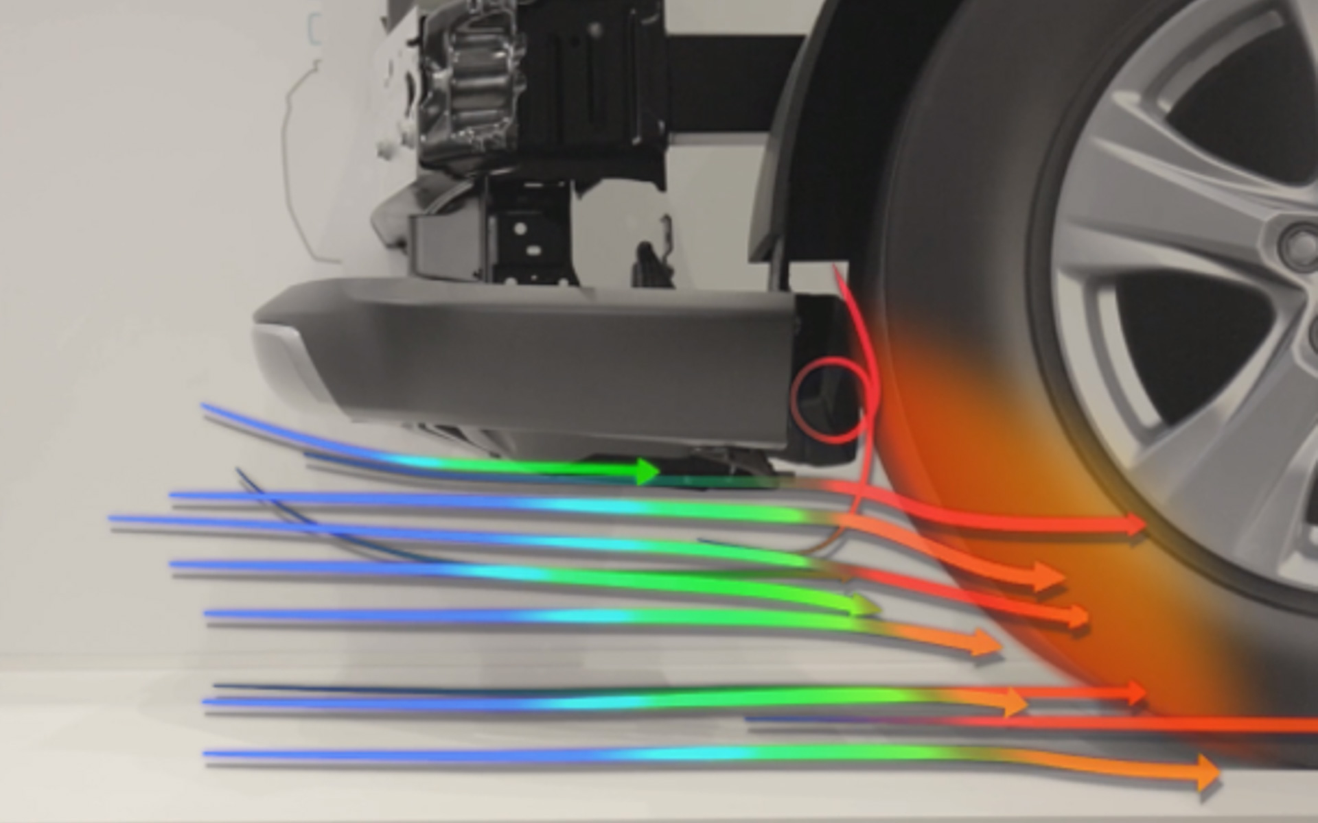 「可動式フロントスパッツ」格納時の風の流れ