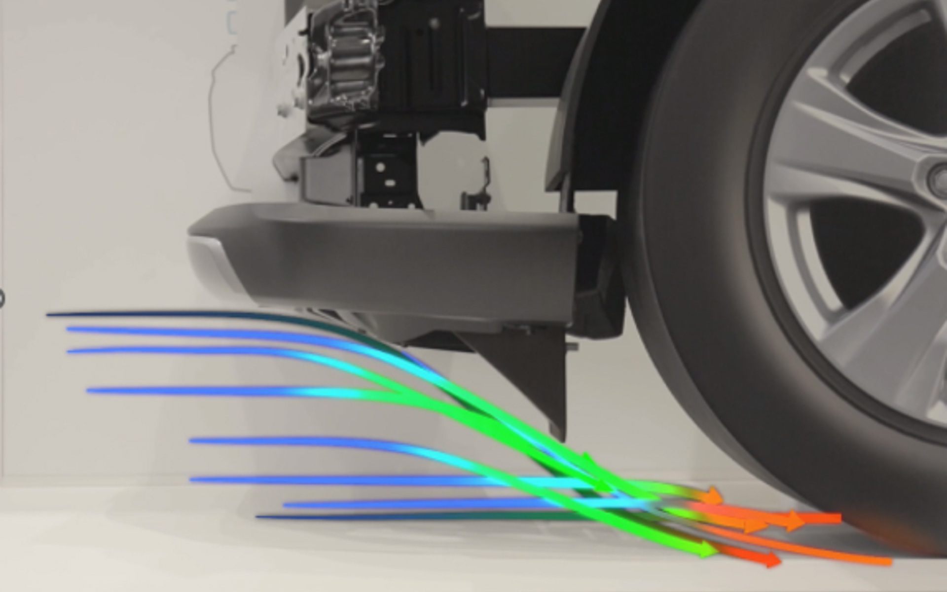 「可動式フロントスパッツ」展開時の風の流れ