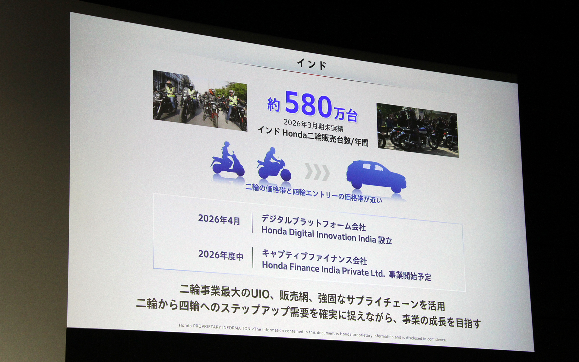 ホンダ二輪車保有客の四輪車へのステップアップ需要を確実に捉え、事業の成長を目指していく