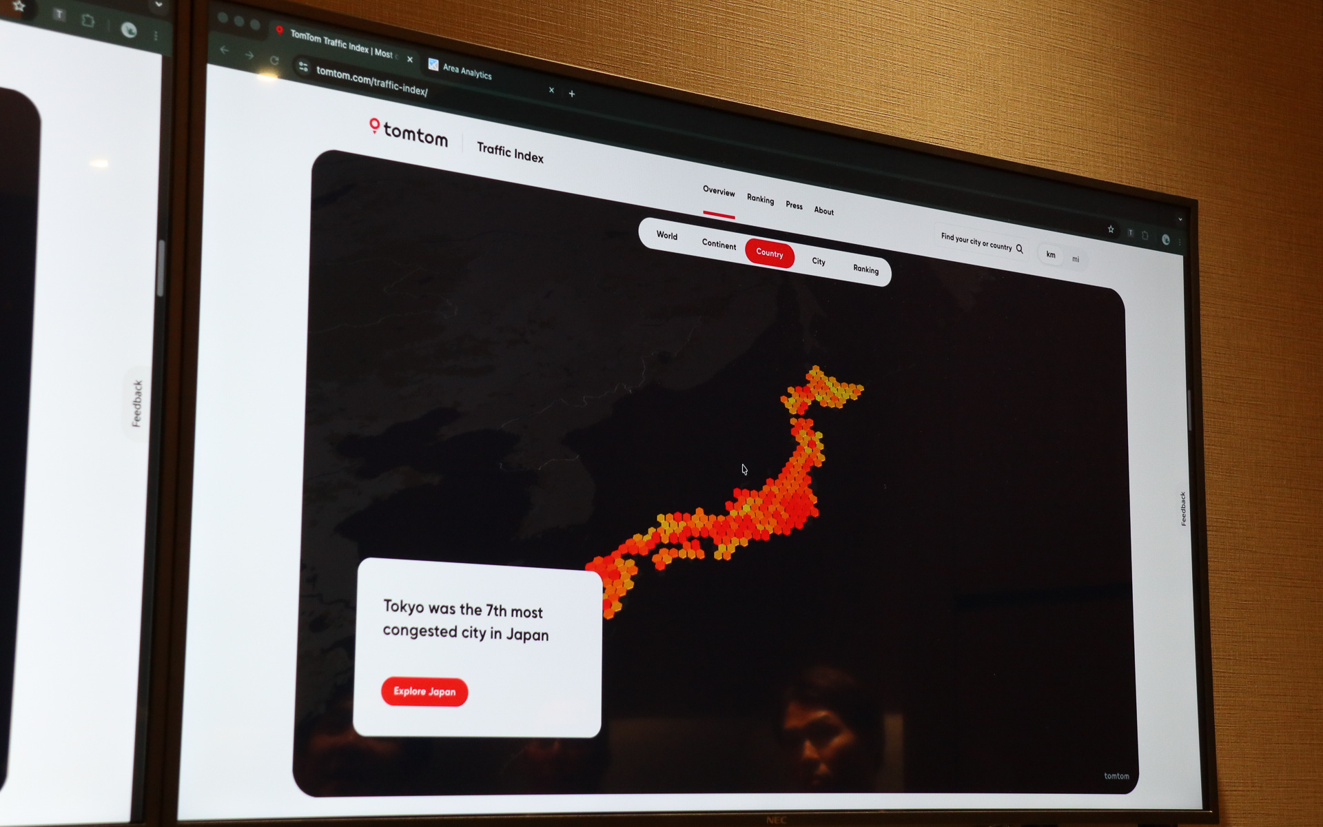 TomTom Traffic Indexはグローバルの500都市以上をカバー。都市だけでなく国単位での表示も可能となっている