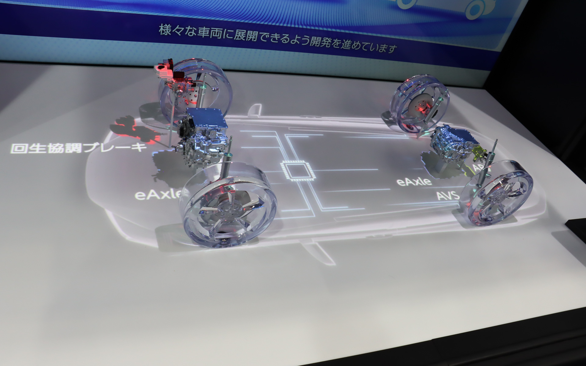 映像は壁面側に加えてフロア側にも投写され、路面状況と制御の関係なども分かりやすく紹介される