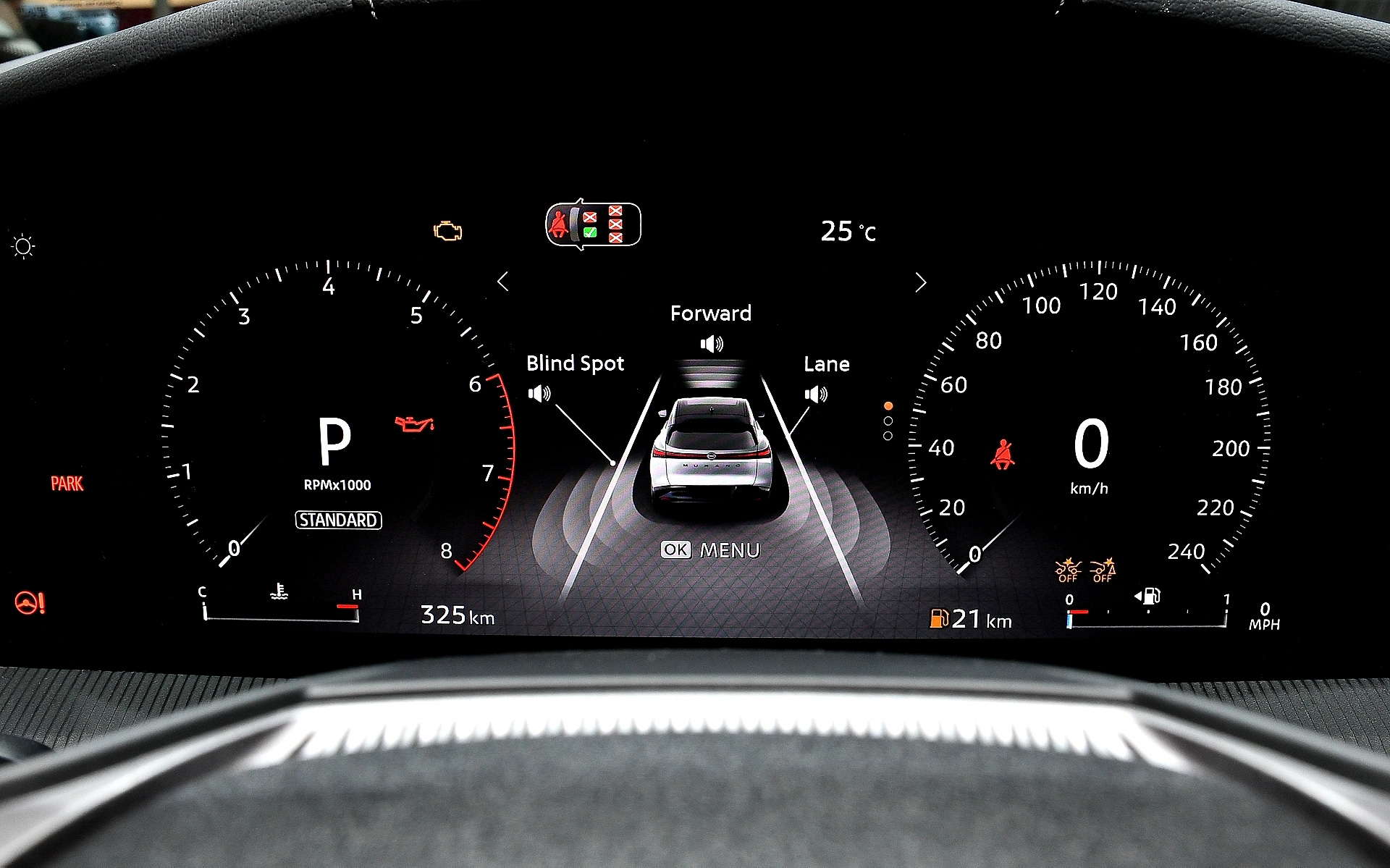 メーターまわり。速度はkm/h表示