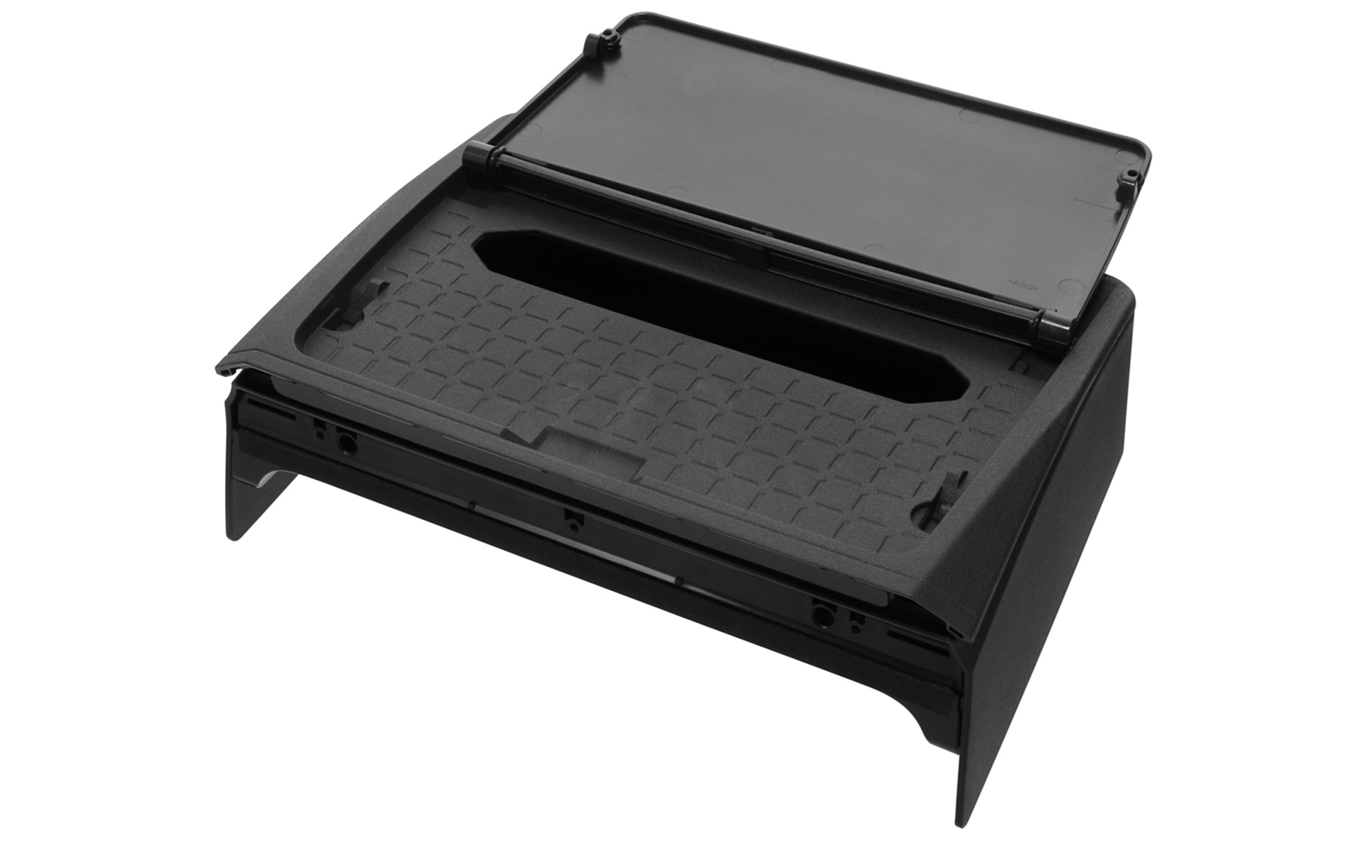 ティッシュ取り出し口があるフタを中に備え、ティッシュケースとして使用できる。200×125×45mm（幅×奥行き×高さ）までの袋タイプのティッシュに対応する