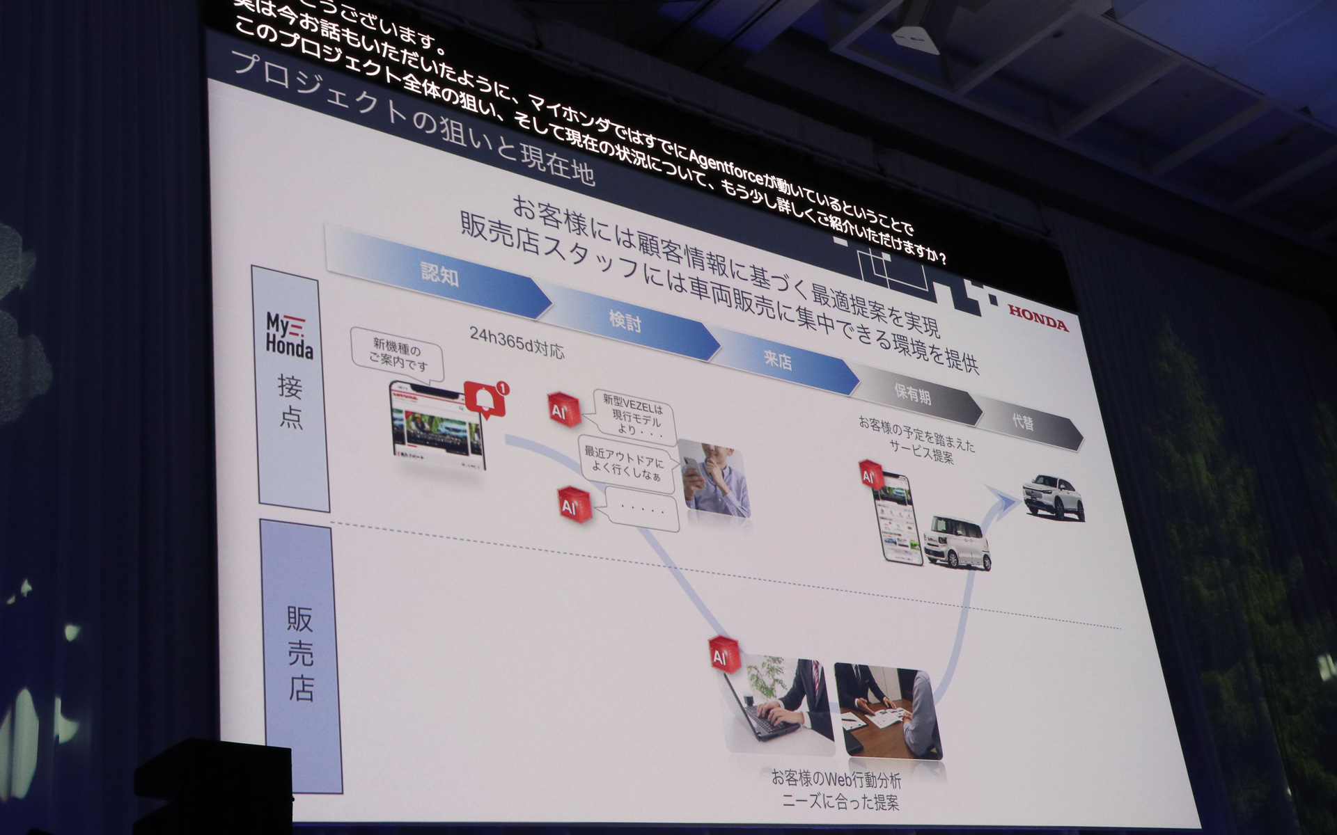 SalesforceのAI技術が導入することで、販売店のスタッフも顧客に対する新型車の提案などをAIカーライフアドバイザーに委ね、来店者のニーズに合わせた提案などに集中できるようになる
