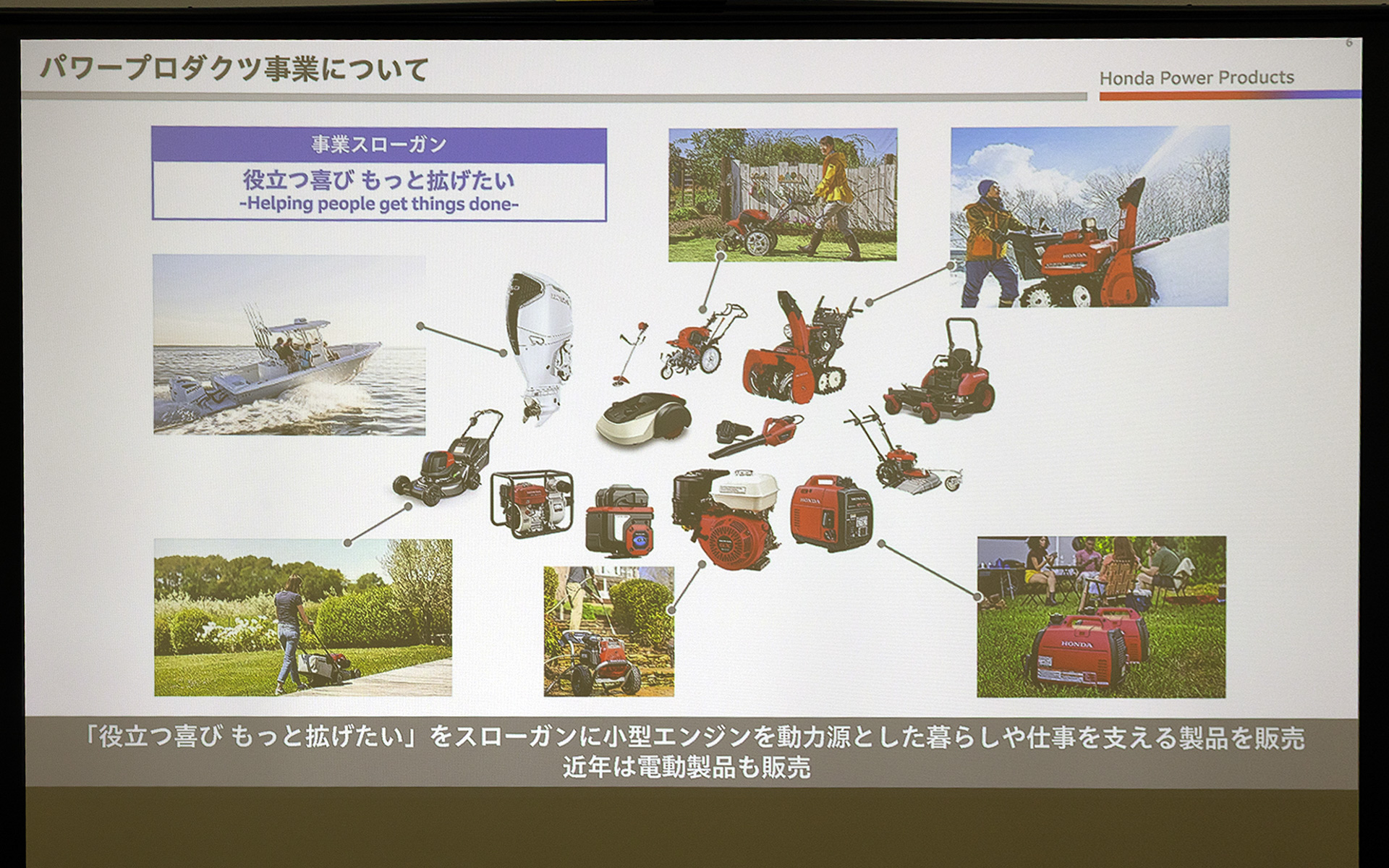 パワープロダクツ事業について。「役立つ喜び もっと拡げたい」をスローガンに製品の生産や販売を行なっている