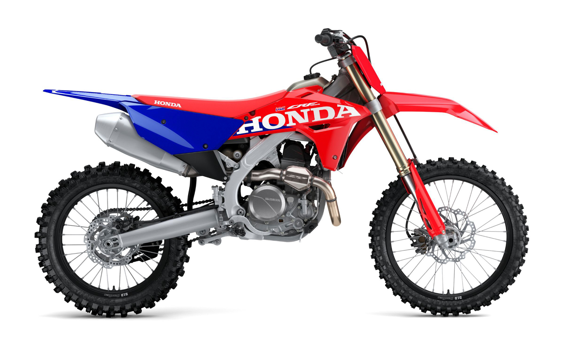 モトクロス競技専用車「CRF450R」。カラーリングはホンダオフロードモデルの力強さと情熱を表現する「エクストリームレッド」の1色設定