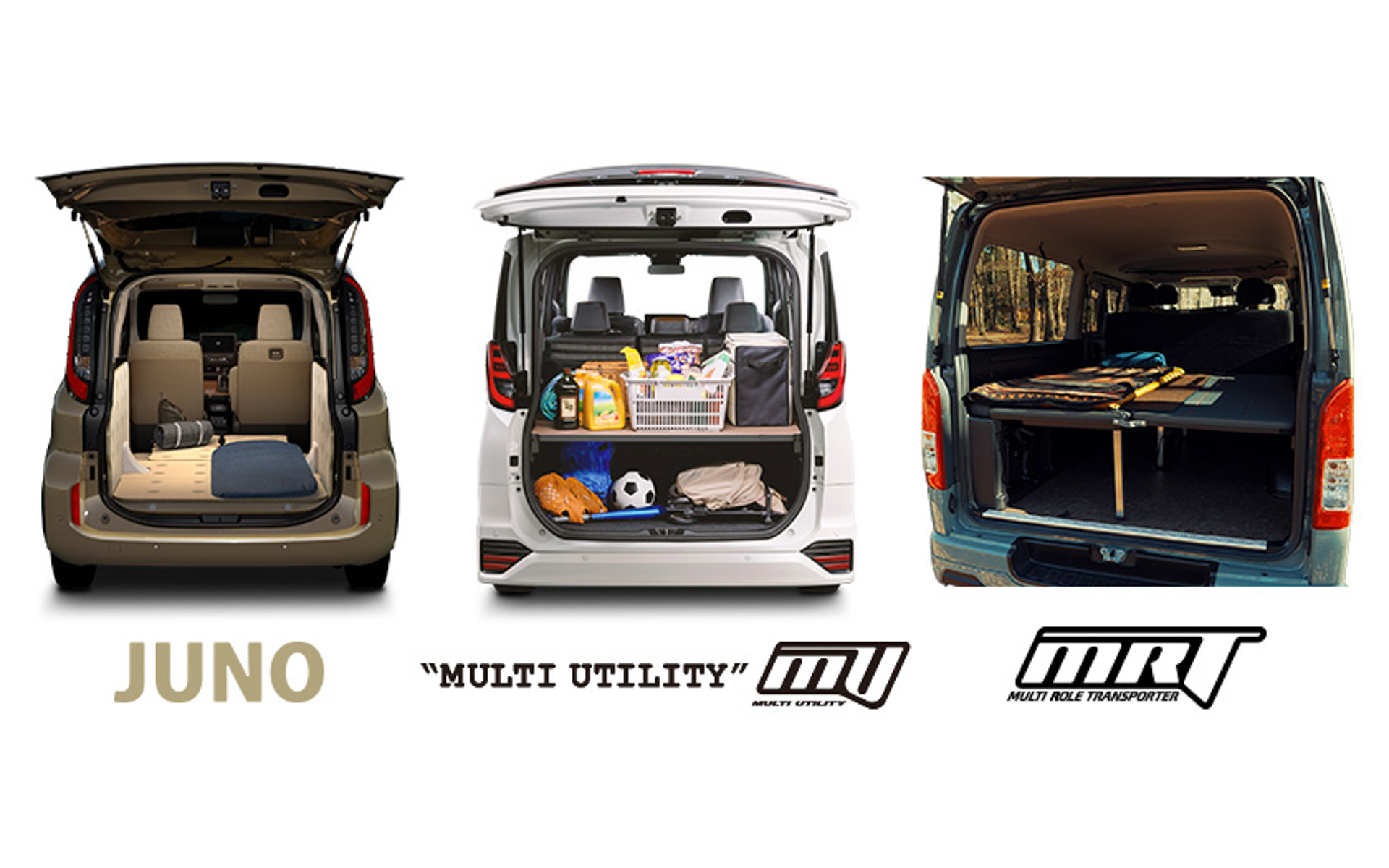 「東京アウトドアショー2026」に出展されるシエンタ “JUNO”、ノア “MU”、ハイエース “MRT”のモデリスタ コンプリートカー3台