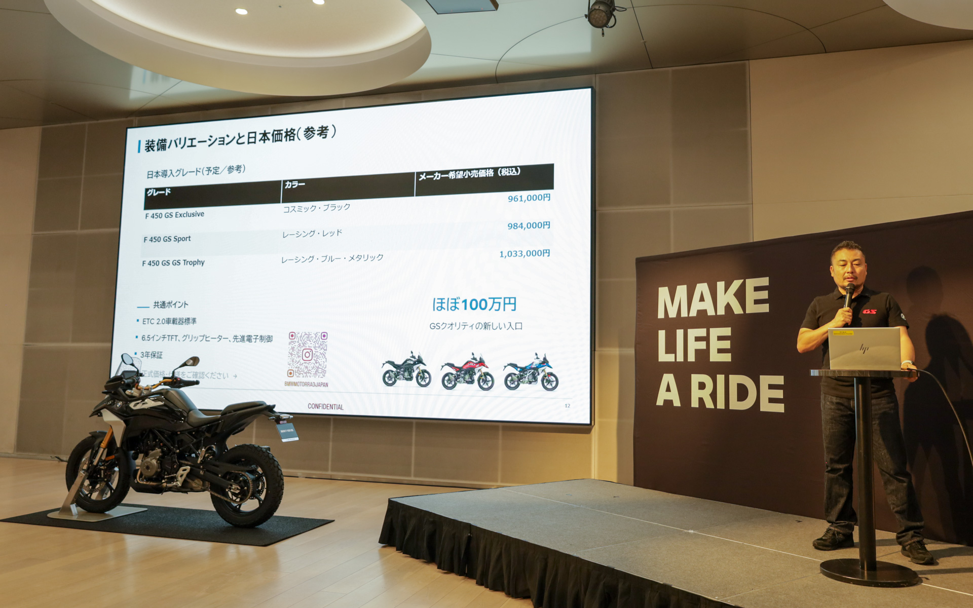 ほぼ100万円の価格帯で提供される新型F 450 GS