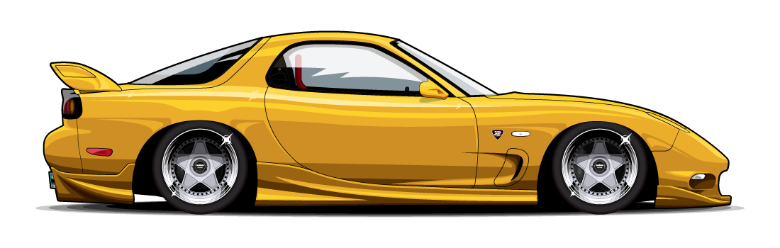 マツダ「RX-7（FD3S）」装着イメージイラスト（前17×8.5J・価格17万1600円/本、後17×9.5J・価格17万6000円/本）