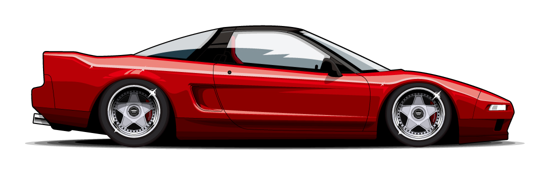 ホンダ「NSX（NA1）装着イメージイラスト（前17×7.0J・価格16万5000円/本、後17×9.0J・価格17万3800円/本）