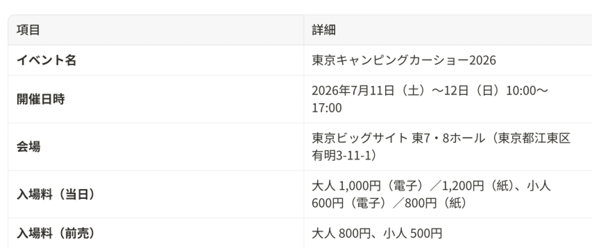 東京キャンピングカーショー2026概要