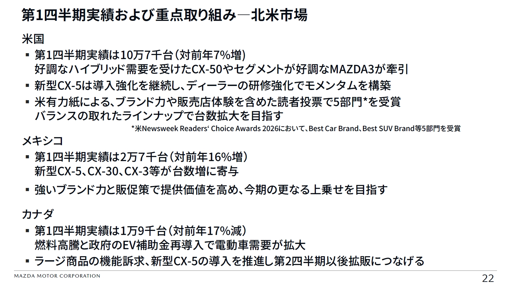 北米市場の第1四半期実績と重点取り組み