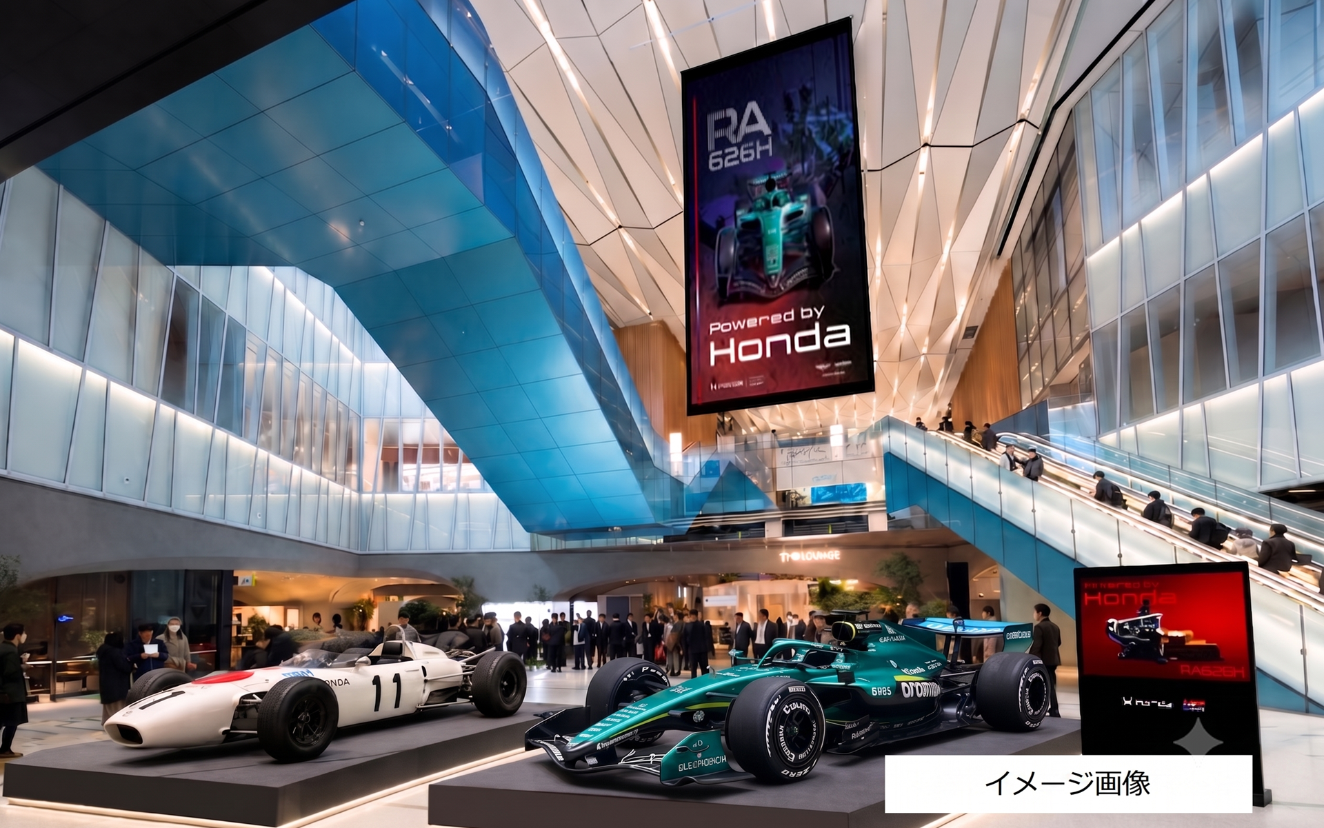 ホンダが新旧2台のF1マシン「RA272」「AMR26」を東京虎ノ門で同時展示