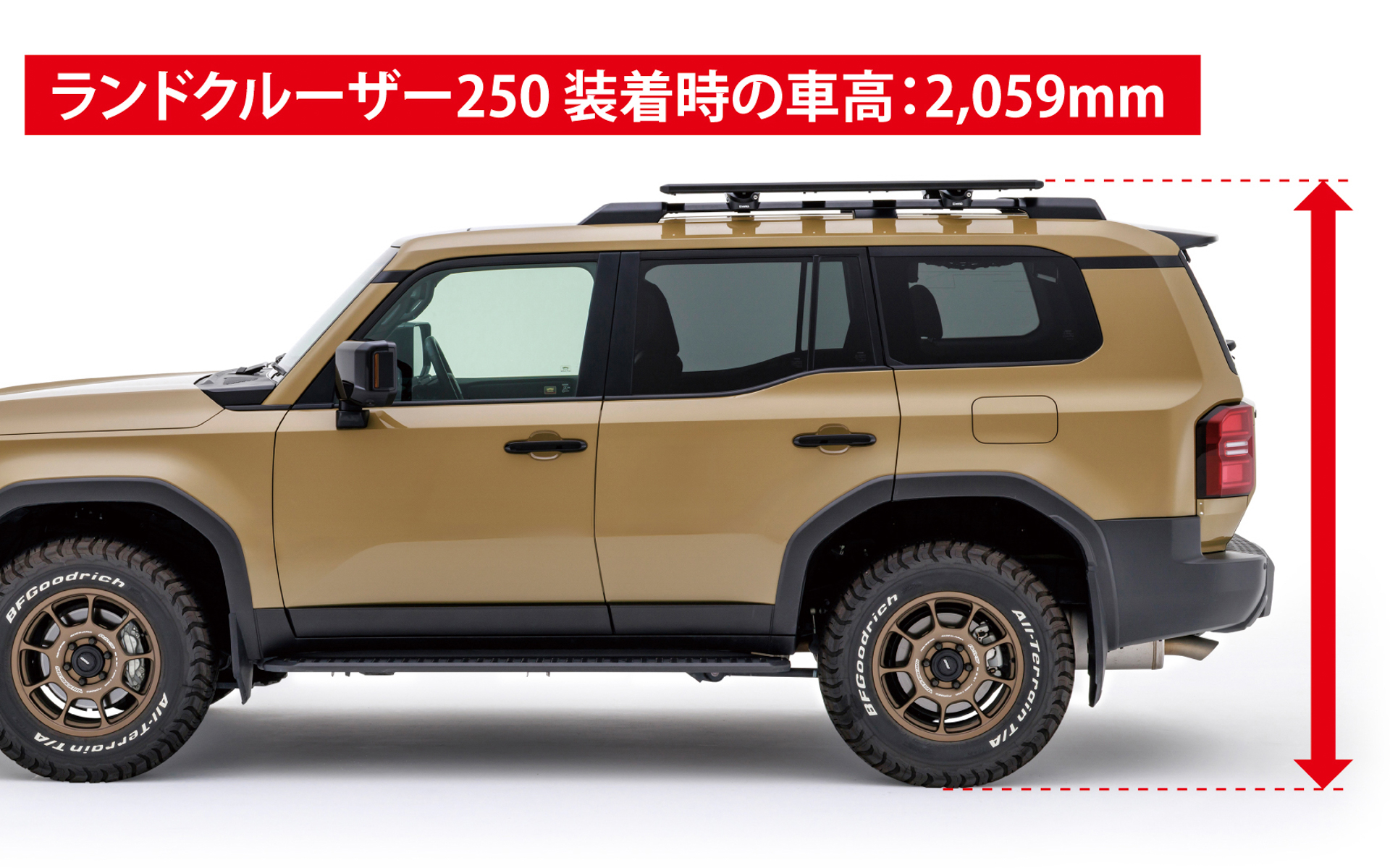 トヨタのランドクルーザー250に装着しても全高は2059mmに抑えられる