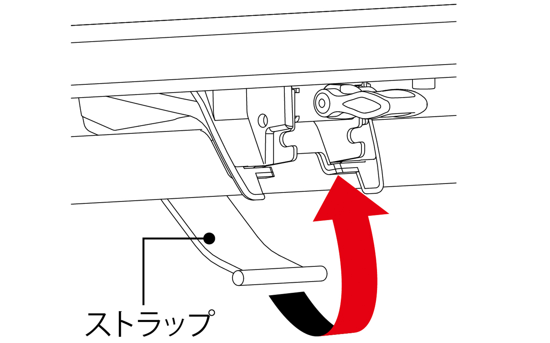 純正のルーフレールにはストラップで固定