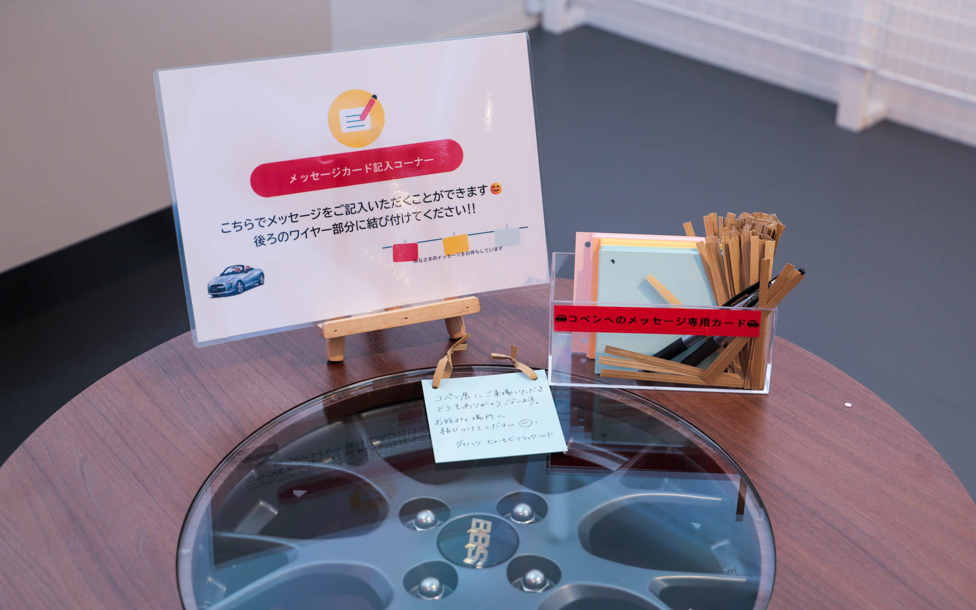 コペンへのメッセージを募集しており、書いたメッセージは壁面にくくりつけられる