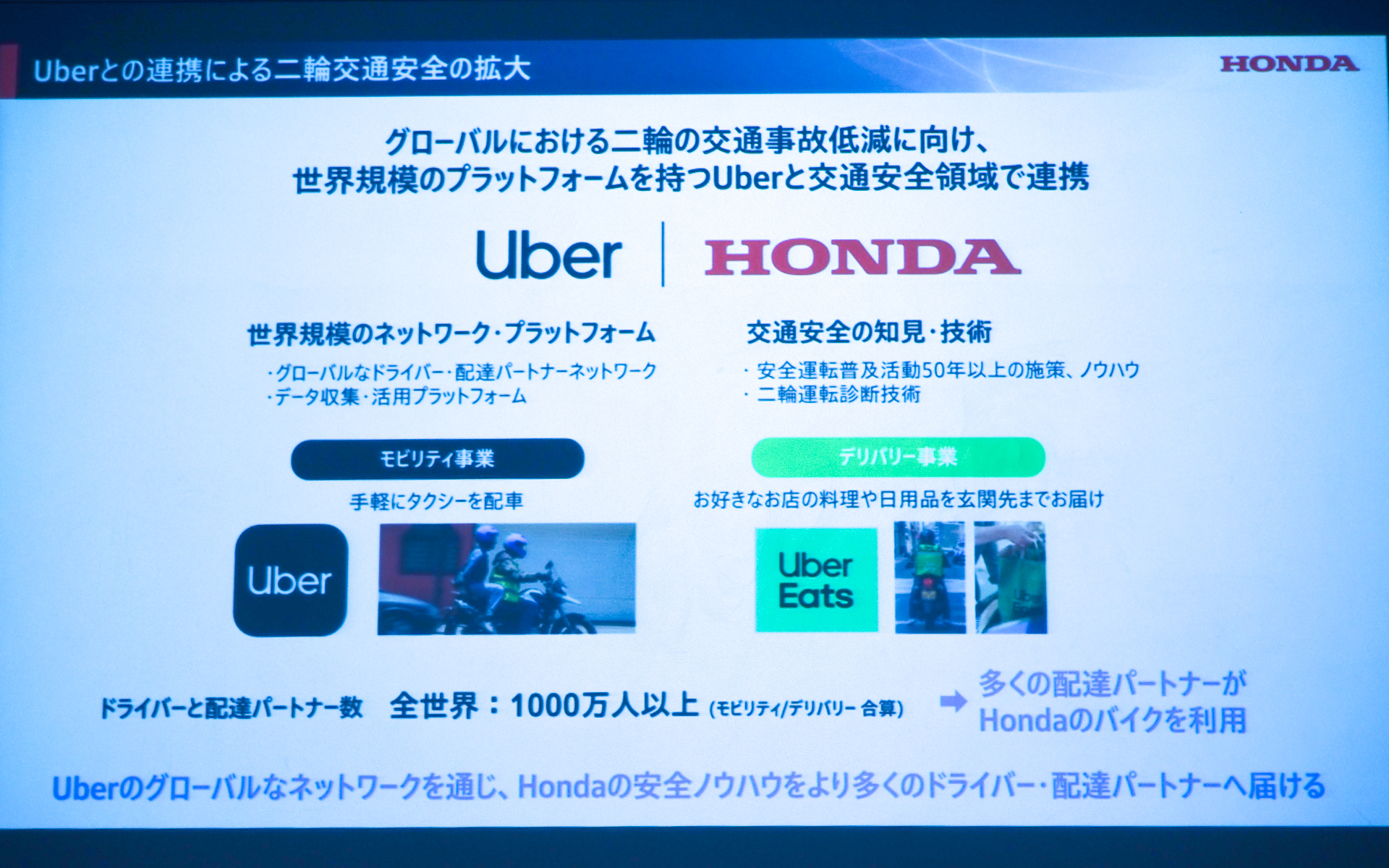 Uberと連携して二輪交通安全の拡大を図っている