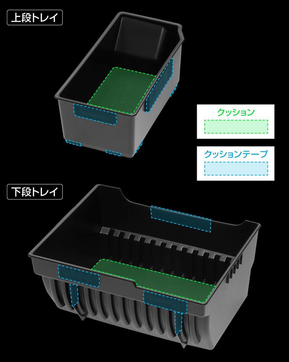 クッションやクッションテープでガタつきを抑制
