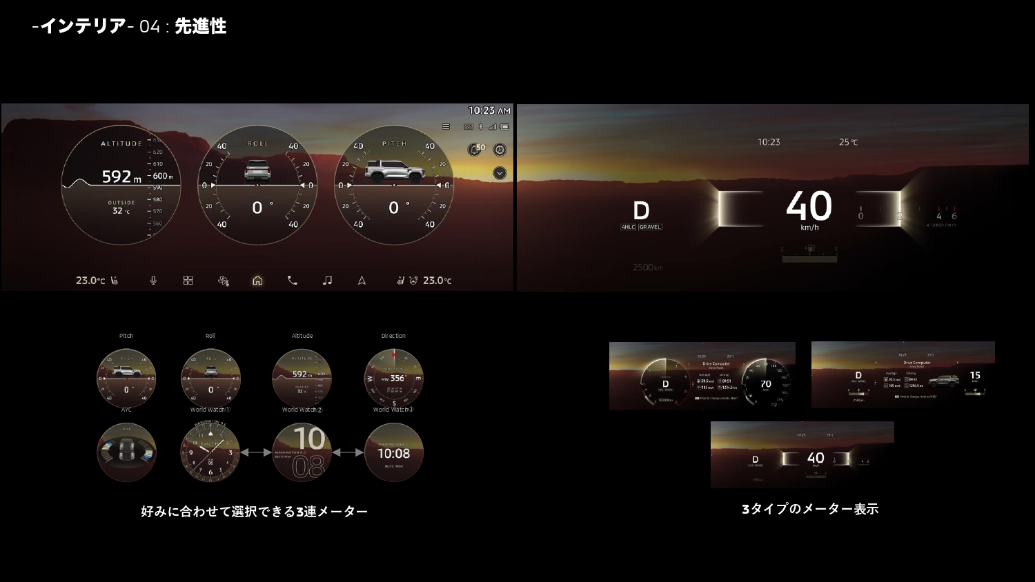初代・2代目の3連メーターを現代のデジタル技術で進化させた14.3インチマルチメーターは、好みに合わせて設定可能