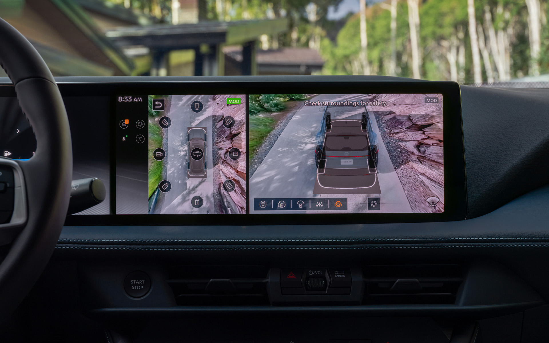 新型ローグ ハイブリッドのインテリア。Google Maps、Google Playストア、Google Geminiに対応した14.3インチデュアルディスプレイのインフォテインメントシステムをPlatinumグレードに標準装備
