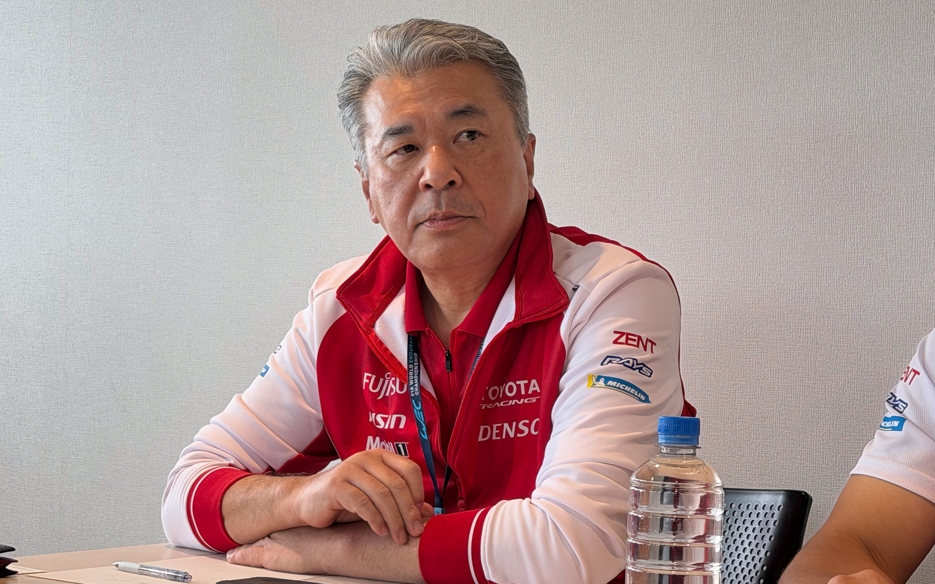 WEC富士6時間レースで、トヨタレーシングの取り組みについて語る中嶋裕樹会長（トヨタ自動車副社長）。ジャイアンと呼ばれていたが、さまざまな事情によりパーソナルネームをジャイアーノに変更している