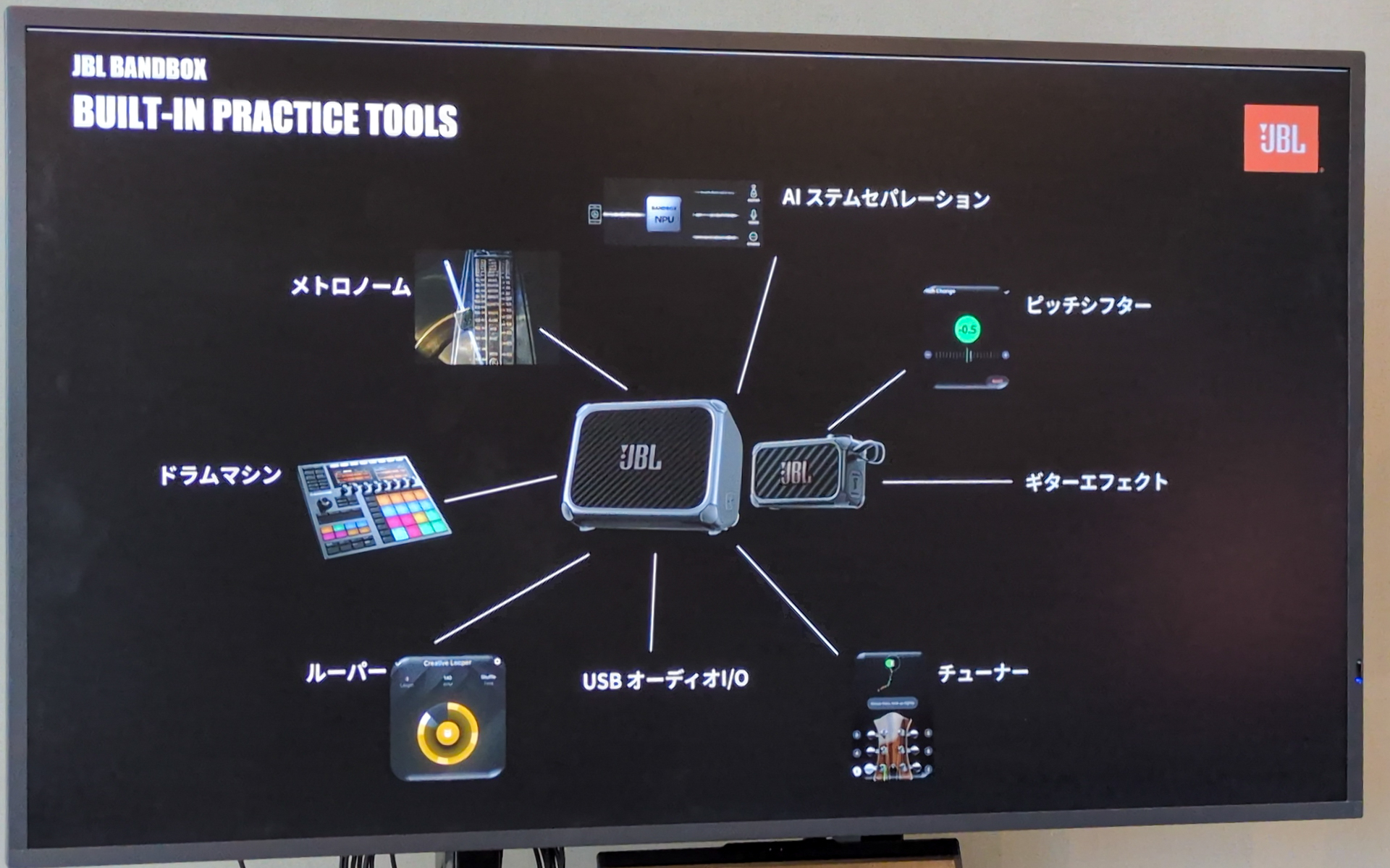 練習に役立つメトロノーム、ドラムマシン、ルーパー、チューナー機能なども搭載