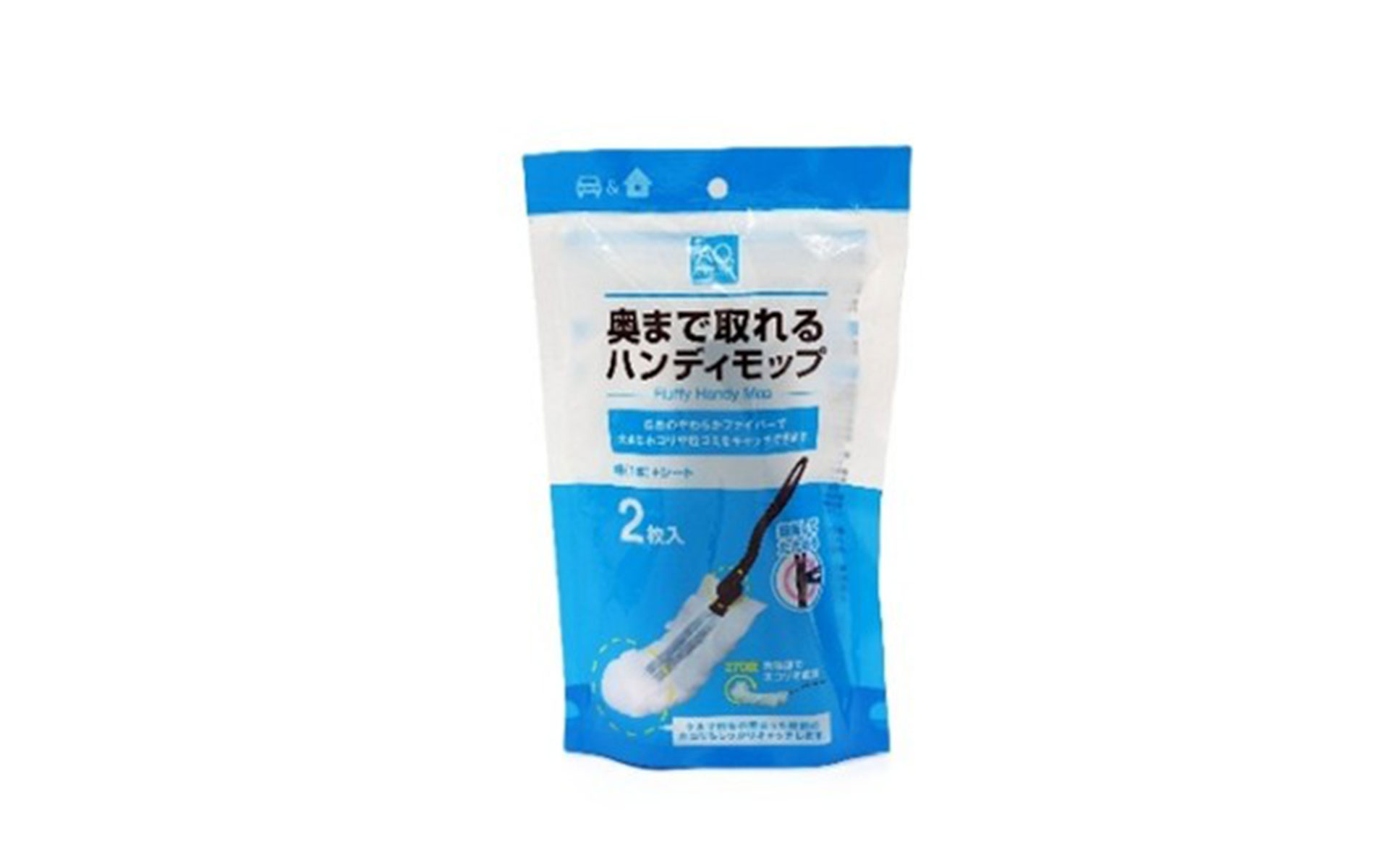 AQ. 奥まで取れるハンディモップの価格は198円。別売りの付け替えシートは10枚入りで398円