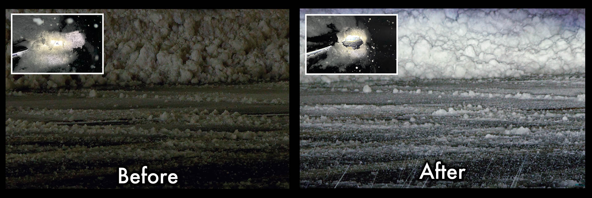 ヘッドライト用防雪フィルムの使用前後の明るさイメージ