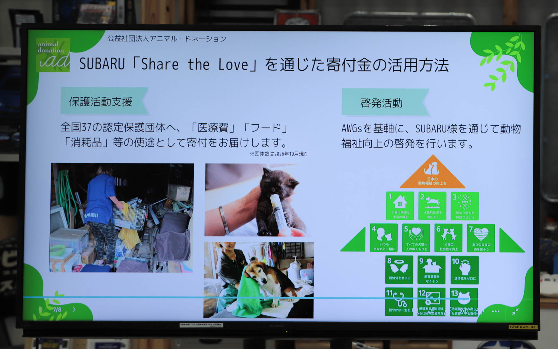 「ペットをまもる」では、人と動物がよりよく共生できる社会を目指し、日本の動物福祉向上に取り組む中間支援組織で、厳正な審査を経て認定した全国の保護団体などへの資金助成や情報提供・啓発活動を行なっている公益社団法人アニマル・ドネーションを支援。寄付金は、認定保護団体における保護犬・保護猫の医療費や消耗品費の助成、アニマルウェルフェア（動物福祉）を広める啓発活動に活用される