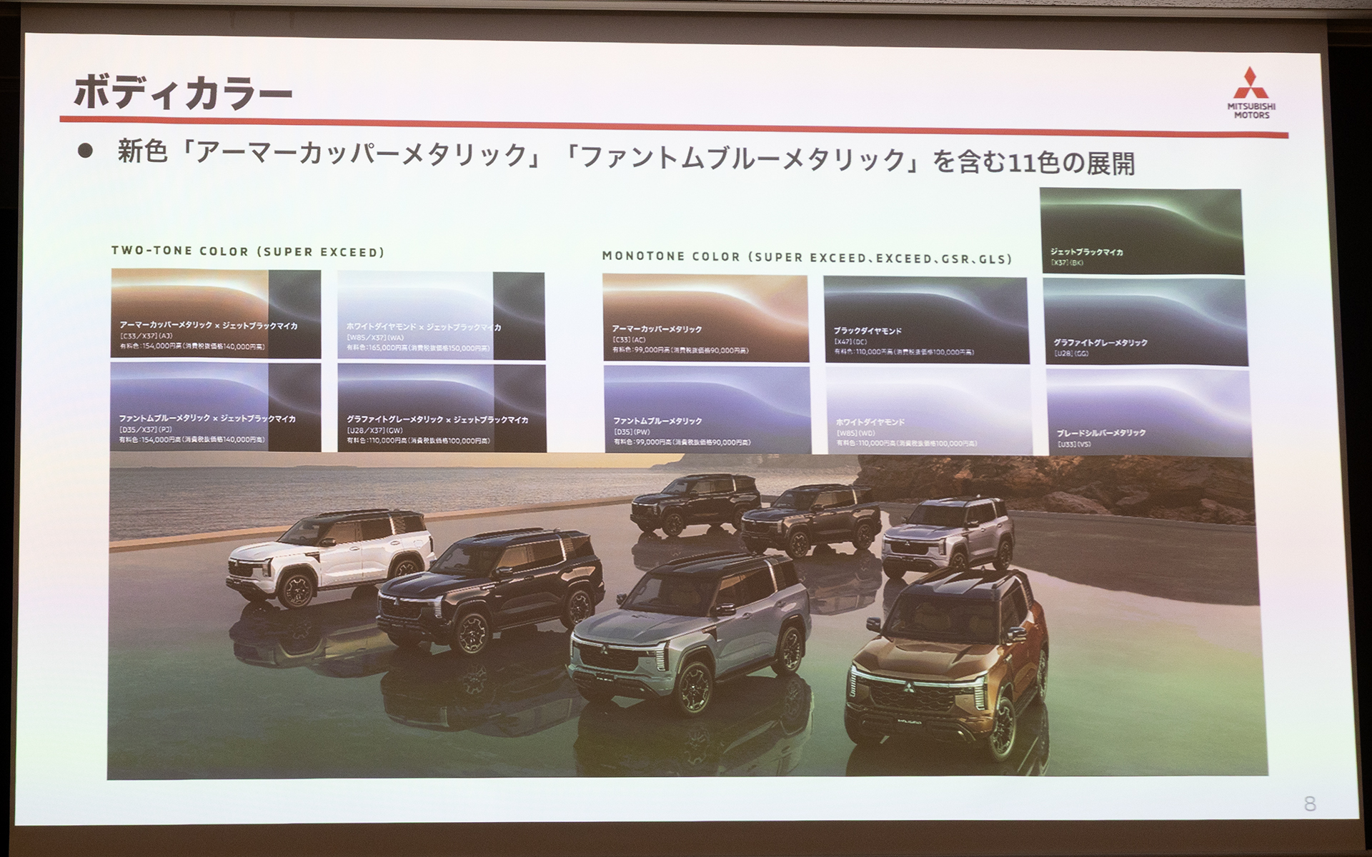 グレードだけでなく、ユーザーが自分らしさを表せるものとして、全11色のボディカラーを用意。新色はアーマーカッパーメタリックとファントムブルーメタリックの2色