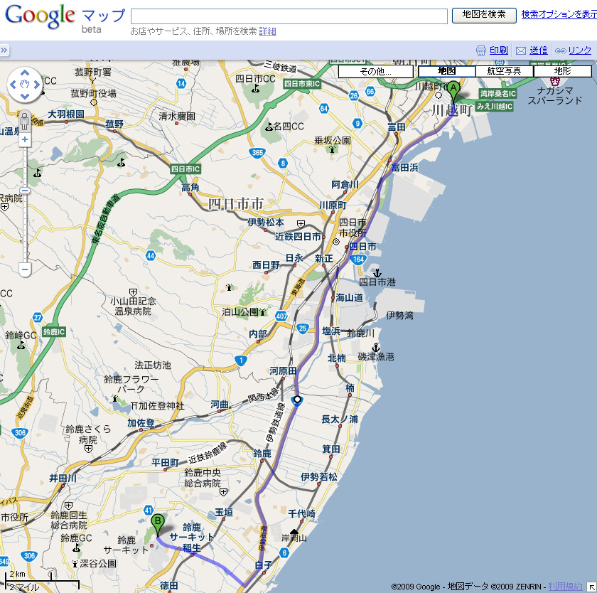 Googleマップ みえ川越IC→白子駅方面北上ルート（画像をクリックするとGoogleマップが開きます）