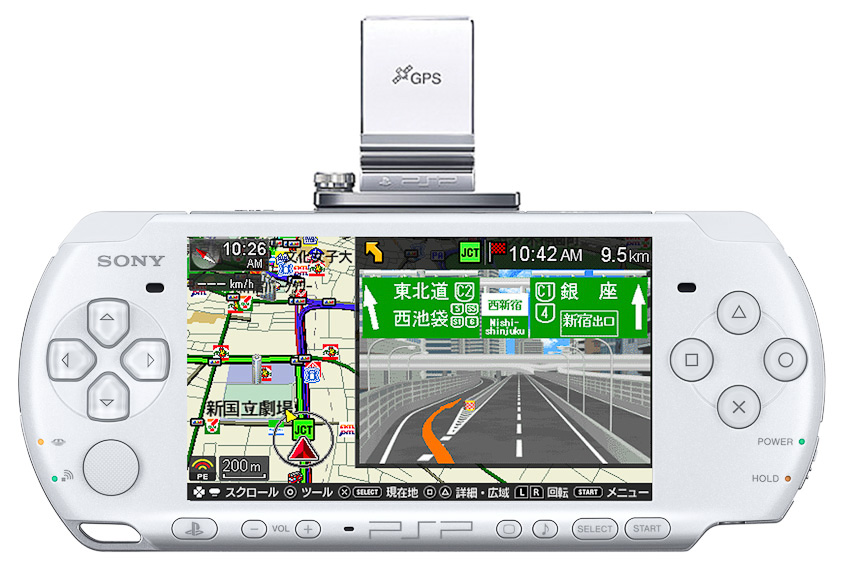 GPSレシーバーを装着したPSP