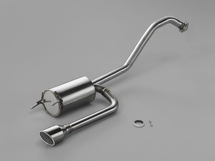フィット シャトル 15C/15X向け「スポーツサイレンサー」。テール径はφ90で、オールステンレス製。保安基準適合の交換用マフラー事前認証制度認定品。7万3500円。8月25日発売予定