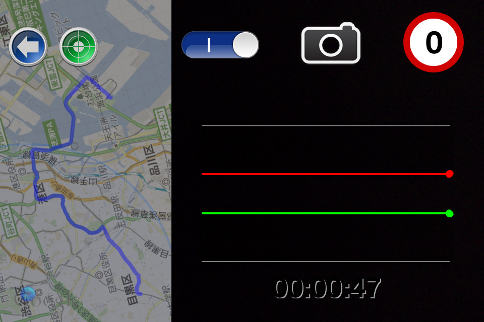 ルート案内。地図エリアに赤いラインでルートが表示されます