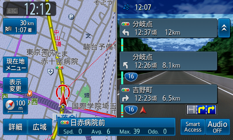 分岐点をピックアップして表示するルート情報表示