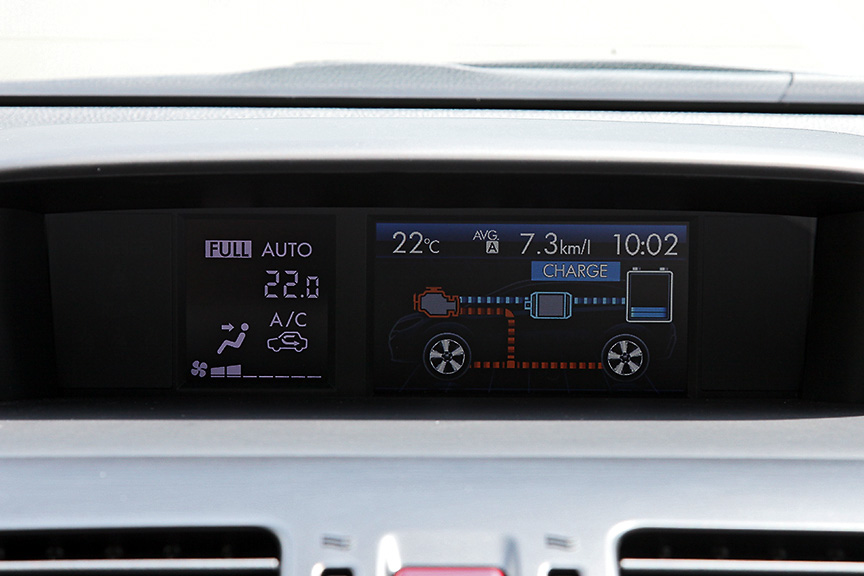 マルチファンクションディスプレイ。新たにハイブリッド用の画面が追加されている