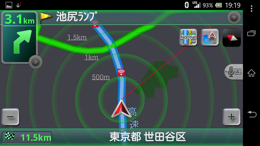 トンネル通過時。案内は止まることなく自車位置を表示し続けてくれました♪