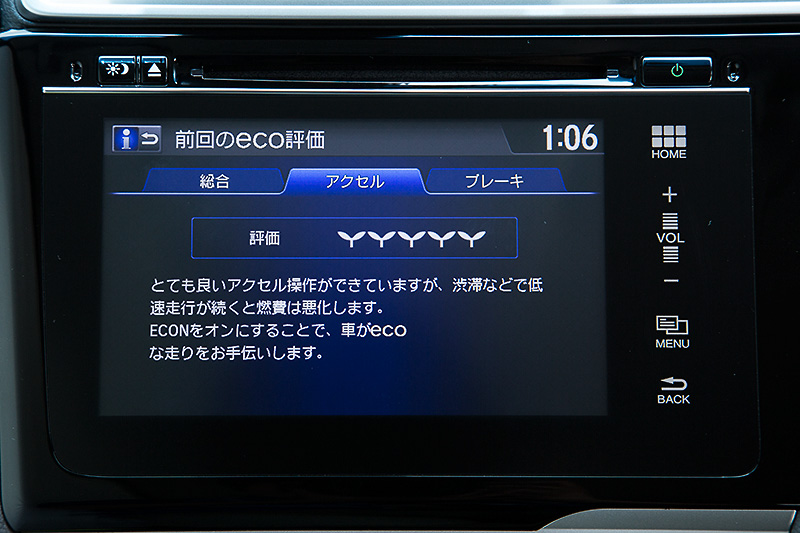 燃費表示や評価、アドバイスなども表示される