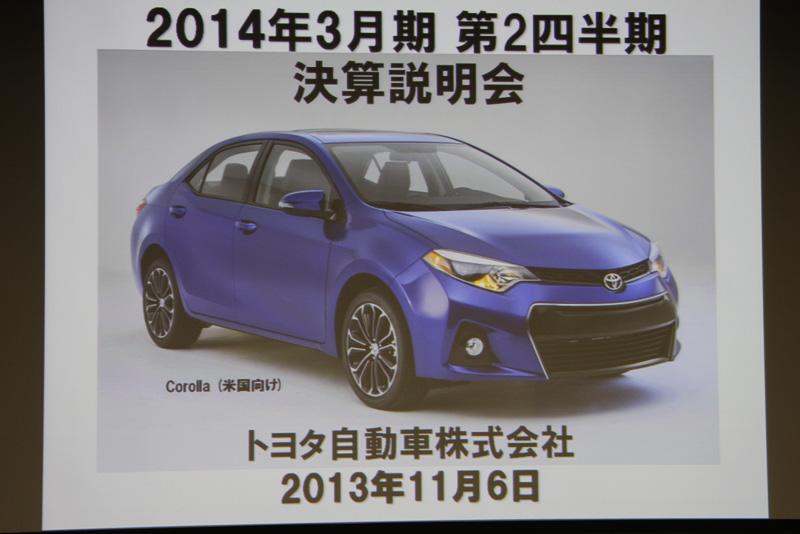 スライド冒頭で10月に発売したばかりの北米市場向けカローラを紹介。さらに終盤では8月にビッグマイナーチェンジを実施して販売が好調なSAIを取り上げている
