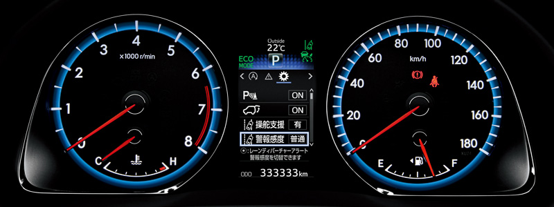 ガソリンエンジンモデルのメーターパネル。全車オプティトロンメーターを採用