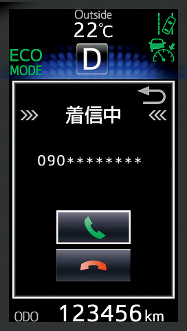 2眼式メーターの間に「TFTカラーマルチインフォメーションディスプレイ」を設置。「トリップインフォメーション」「ナビゲーション表示」「アイドリングストップ時間表示」「電話着信画面」などさまざまな情報を表示できる
