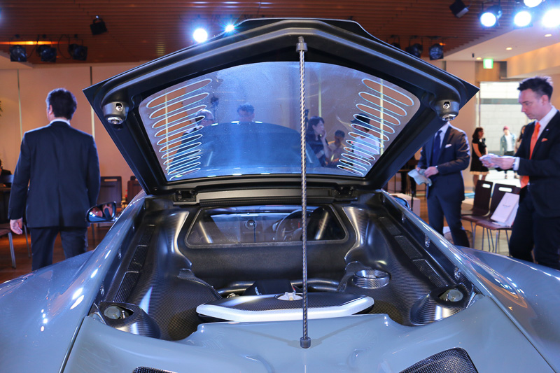 軽量化を追究するため、ポリカーボネートカバーはカーボン製の棒を差し込んで支えるスタイル