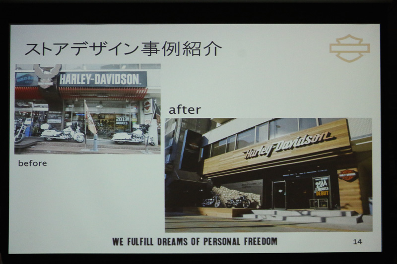 導入事例を紹介するハーレーダビッドソン ジャパン ディーラーディベロップメント リテールエンバイロメントスペシャリストの田中絵里氏