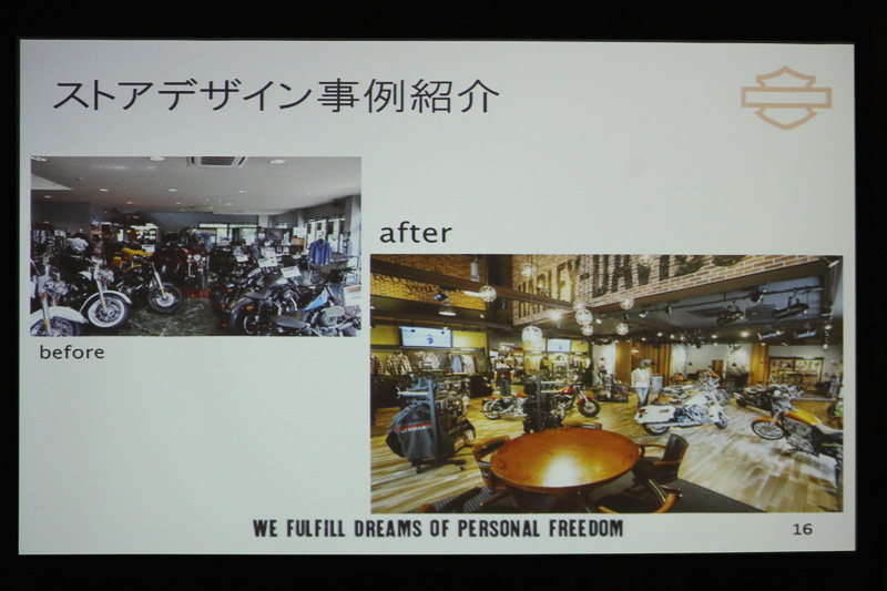 導入事例を紹介するハーレーダビッドソン ジャパン ディーラーディベロップメント リテールエンバイロメントスペシャリストの田中絵里氏