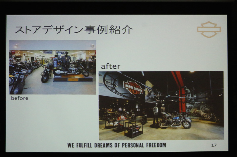 導入事例を紹介するハーレーダビッドソン ジャパン ディーラーディベロップメント リテールエンバイロメントスペシャリストの田中絵里氏