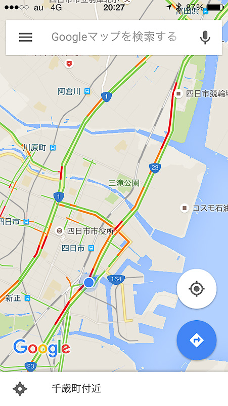 20時にサーキットを出発し、20時27分に四日市で渋滞