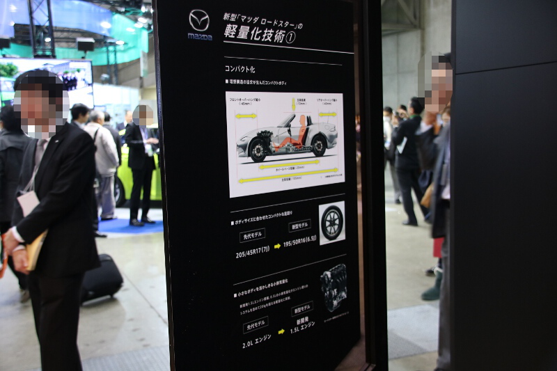 軽量化技術として、5つの項目にわたってパネル展示